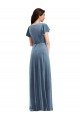 Flutter Sleeve Velvet Wrap Maxi Prom Dress with Pockets UK