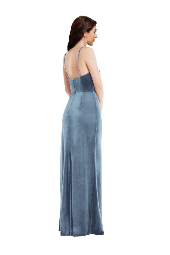 Spaghetti Strap Velvet Maxi Prom Dress with Draped Skirt UK