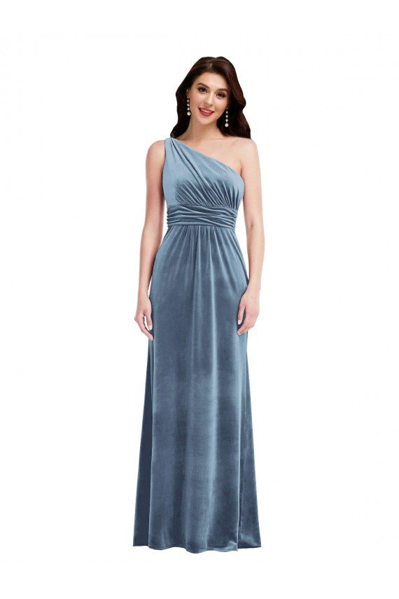 One Shoulder Draped Velvet Maxi Prom Dress UK