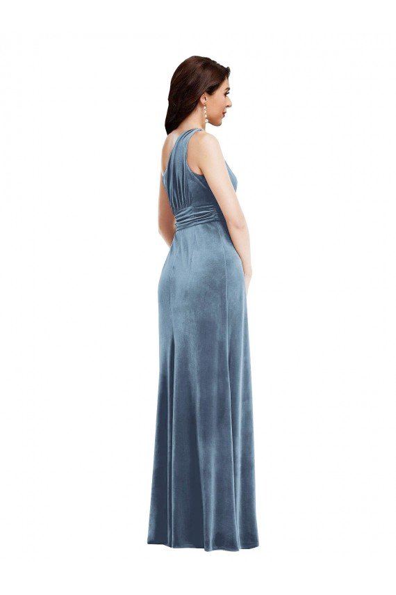 One Shoulder Draped Velvet Maxi Prom Dress UK