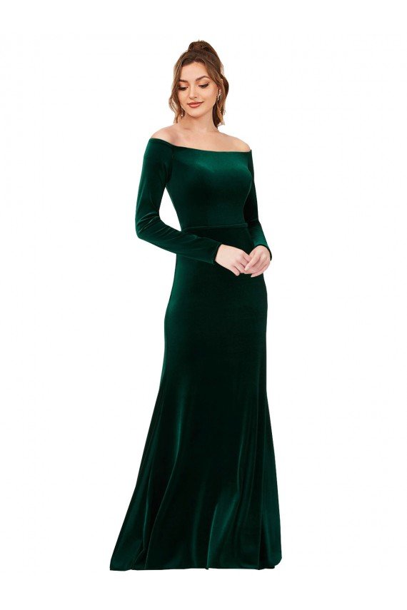 Off the Shoulder Long Sleeves Stretch Velvet Prom Dress UK