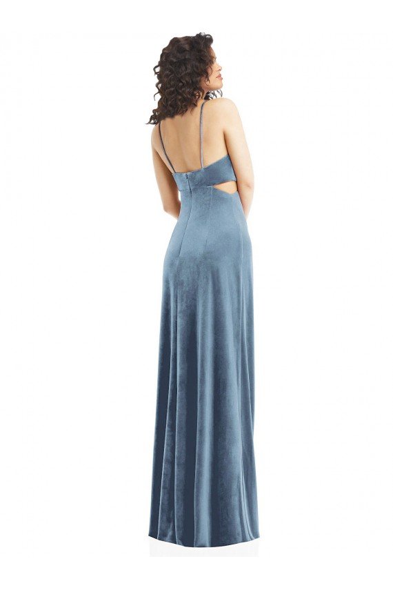 Spaghetti Strap Long Full Length Velvet Maxi Prom Dress UK