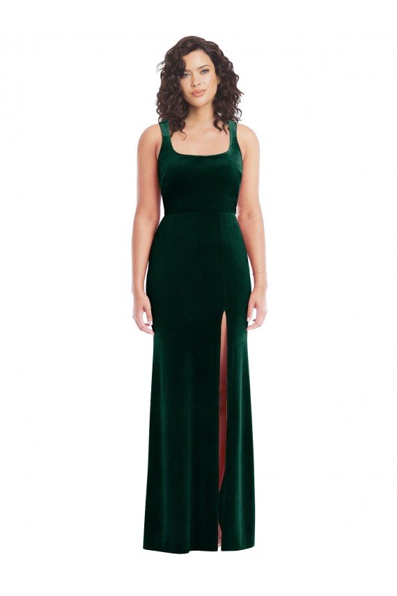 Square Neck Long Velvet Maxi Prom Dress UK