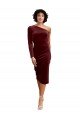 One Shoulder Fitted Short Midi Length Velvet Prom Dress UK