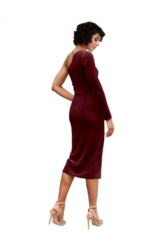 One Shoulder Fitted Short Midi Length Velvet Prom Dress UK