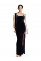 Long Velvet Prom Dress with Side Thigh Split and Shoulder Tie UK