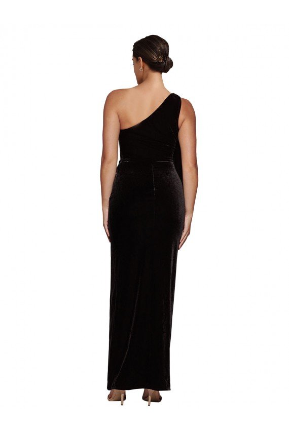 One Shoulder Long Velvet Prom Dress with Side Split and Shoulder Tie UK