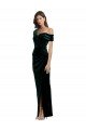 Long Asymmetric Neckline Ruched Velvet Prom Dress UK