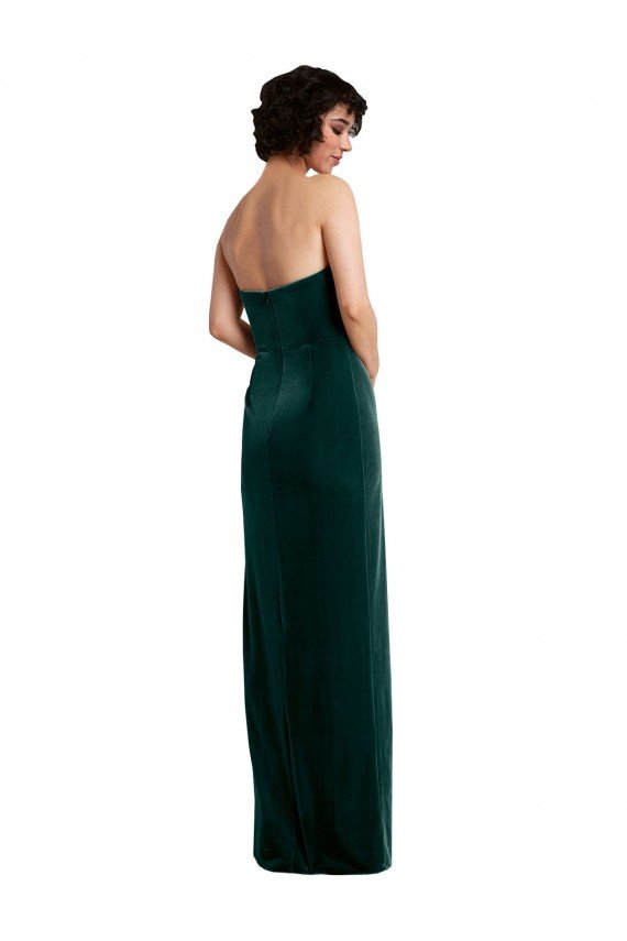 Scooped Strapless Long Velvet Prom Dress with Daring Side Slit UK